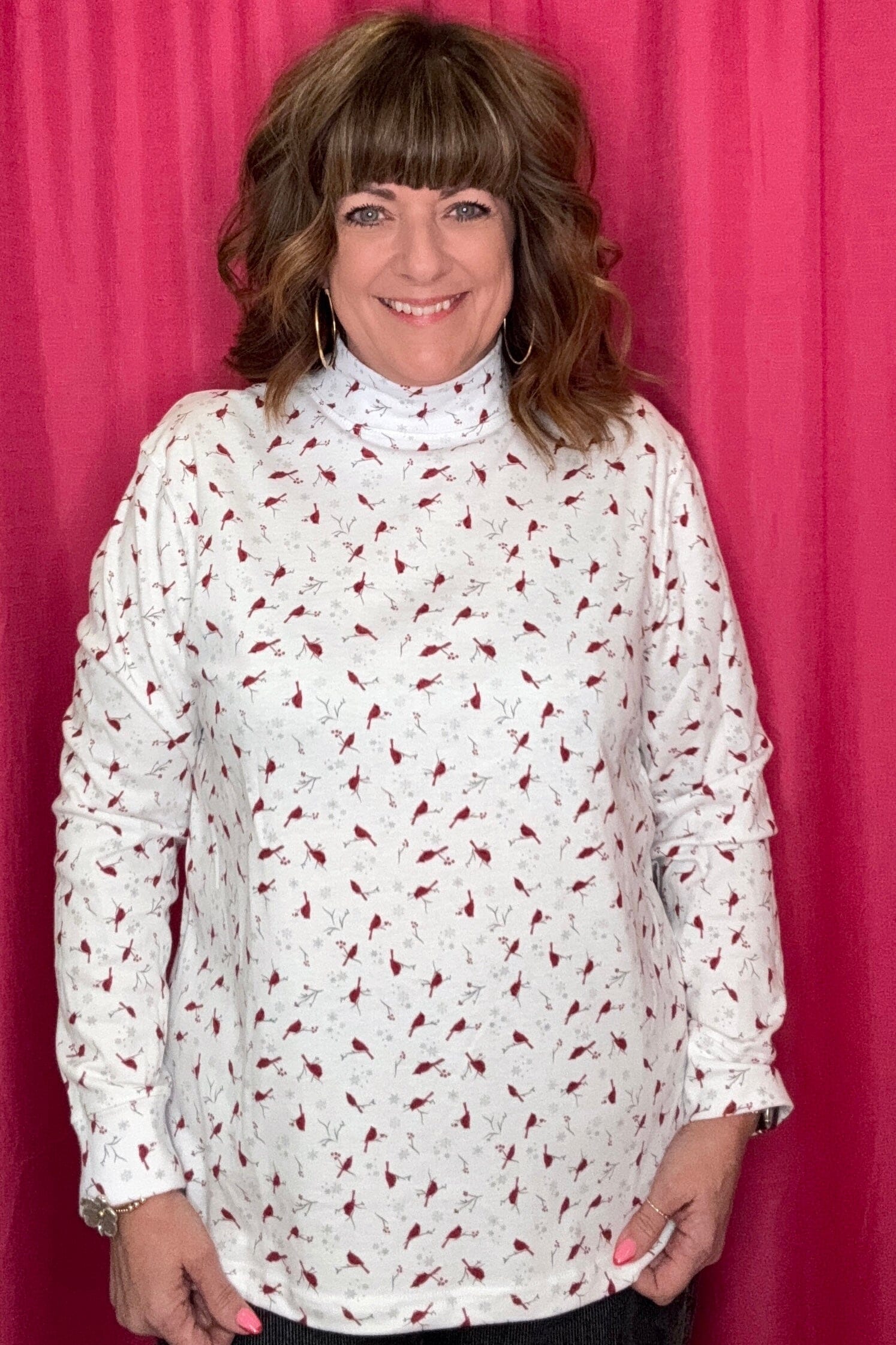 Long Sleeve Mock Neck w/Cardinals MISSY TOP SPECIAL SOUTHERN LADY 