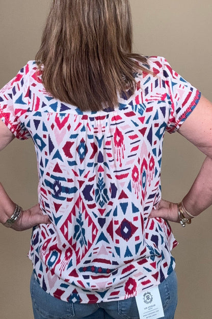 Short Sleeve Embroidery Multi Print Blouse JR TOP DRESSY WHOLESALE FASHION TRENDS 