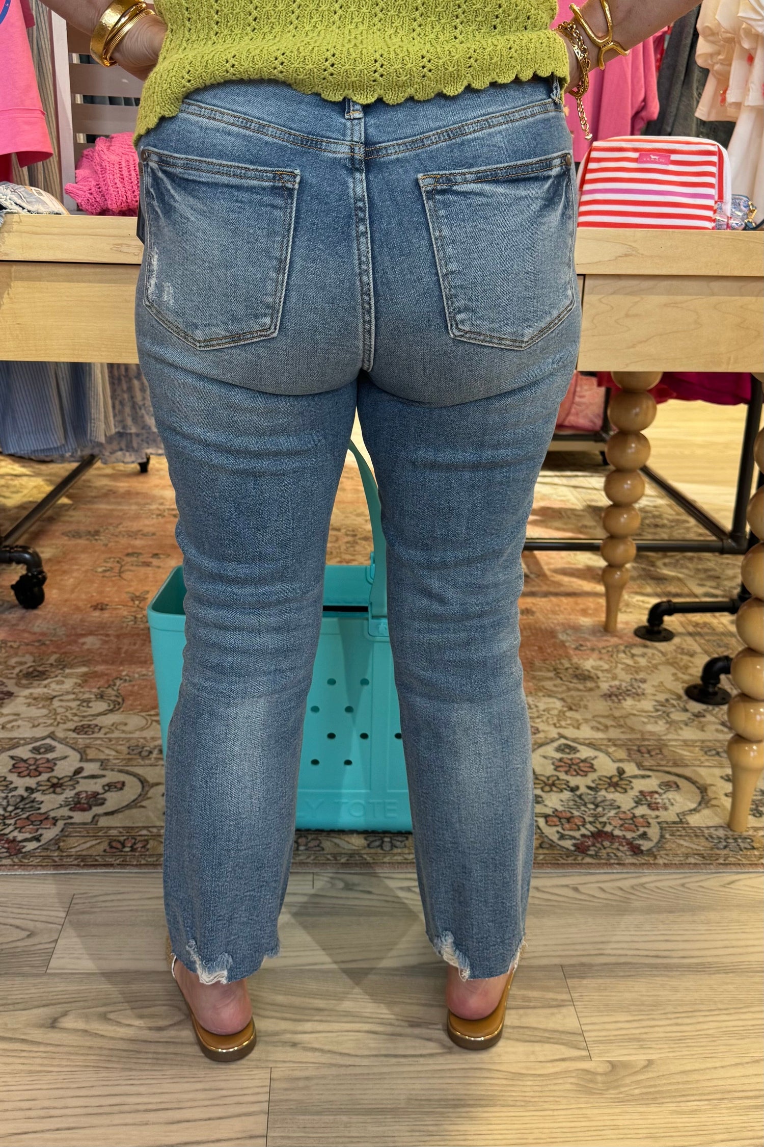 Mid Rise Kick Flare Destroy Hem JEANS JUDY BLUE 