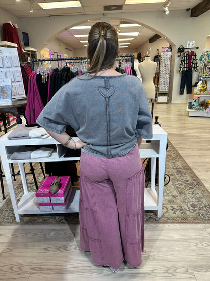 Mineral Washed Tiered Flowy Pants BOTTOMS EASEL 