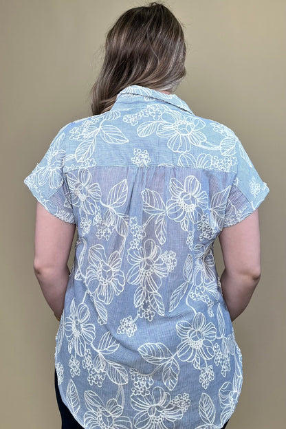 Short Sleeve Collared Button Down w/Stitching MISSY TOP SPECIAL CREATION 