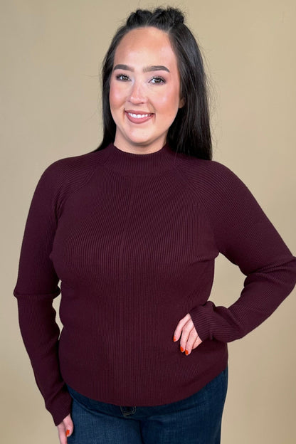 Long Sleeve Turtleneck Sweater - Dark Oxblood MISSY BASIC KNIT:~~Unassigned~~ LIVERPOOL 
