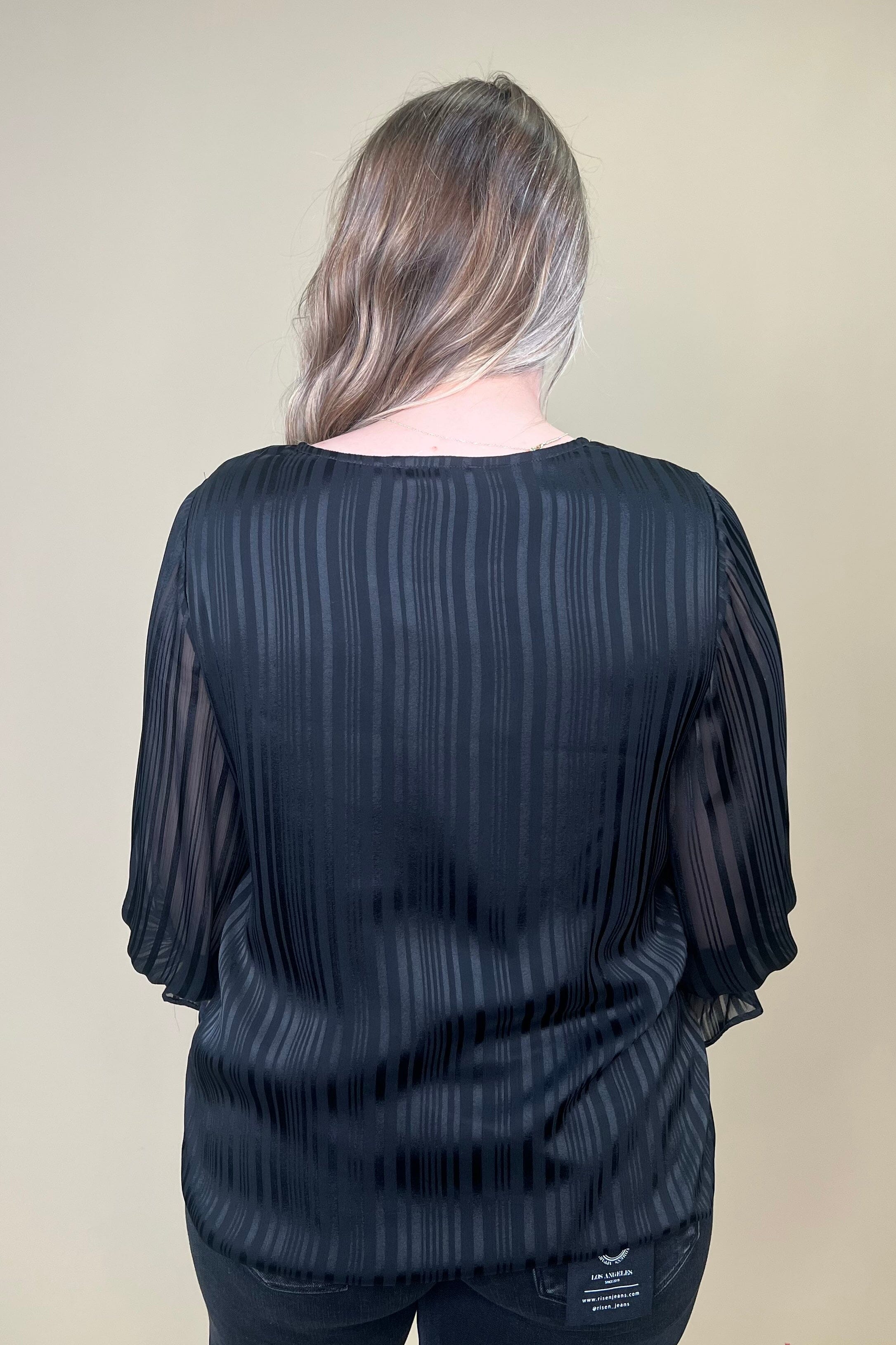3/4 Sleeve Scoop Neck Lined Top w/Stripes MISSY TOP SPECIAL SOUTHERN LADY 