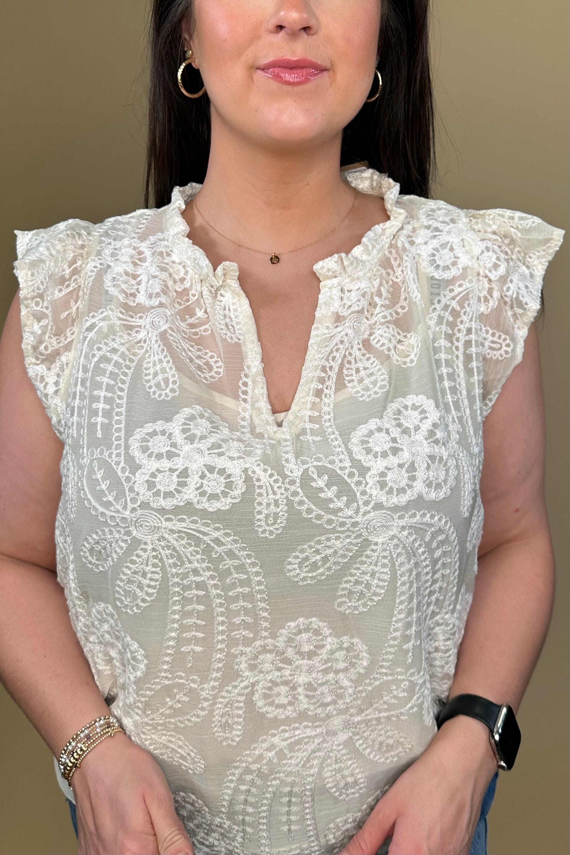 Embroidered Tank w/Ruffle Sleeves MISSY TOP SPECIAL ZAC &amp; RACHEL 