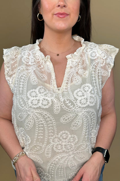 Embroidered Tank w/Ruffle Sleeves MISSY TOP SPECIAL ZAC &amp; RACHEL 