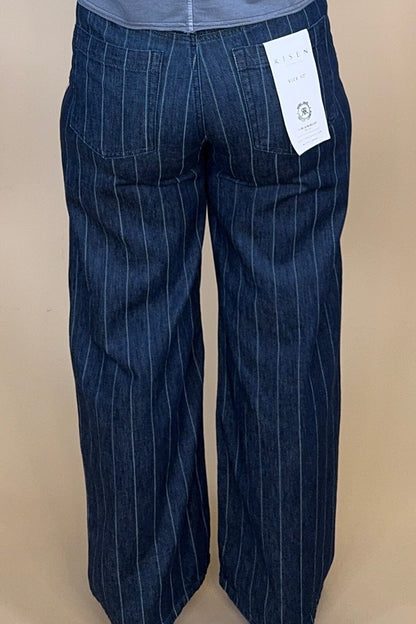 Pinstripe High Rise Wide Leg Jeans BOTTOMS RISEN 
