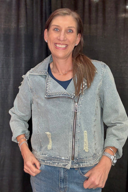 Denim Jacket w/Rhinestones &amp; Fray JACKET DAVI&amp;DANI 