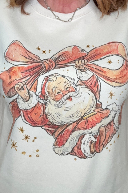 Santa Holding a Bow Sweatshirt MISSY BASIC KNIT SUGAR STITCH 