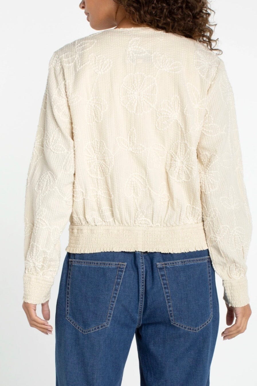 Long Sleeve Collarless Jacket w/Smocking JACKET LIVERPOOL 