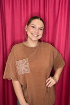 Short Sleeve Tee w/Crocheted Pocket JRTOP CASUAL TOP EASEL 