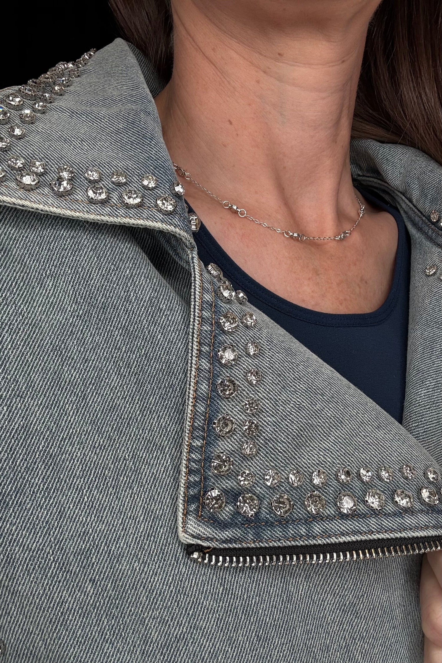 Denim Jacket w/Rhinestones &amp; Fray JACKET DAVI&amp;DANI 