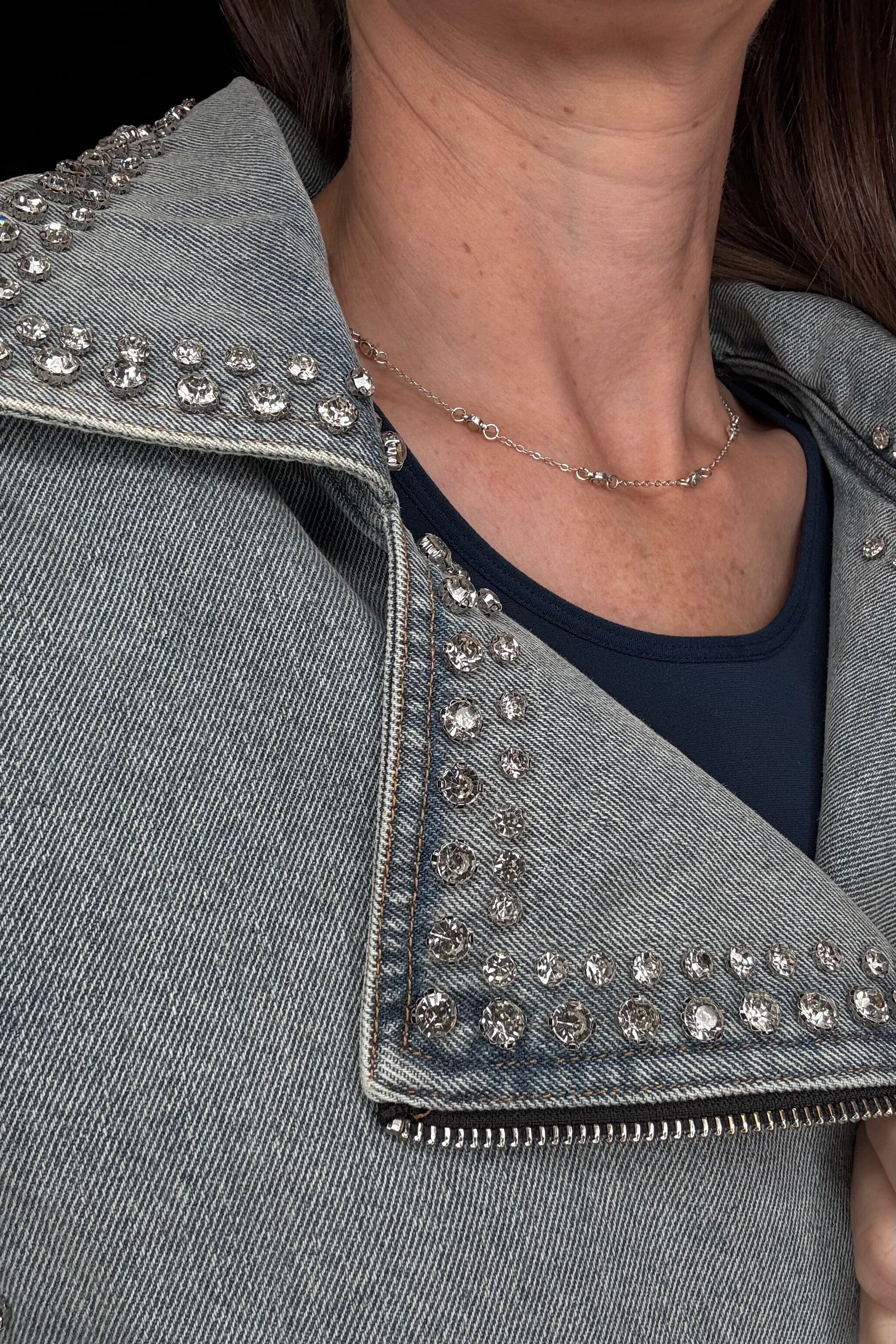 Denim Jacket w/Rhinestones &amp; Fray JACKET DAVI&amp;DANI 