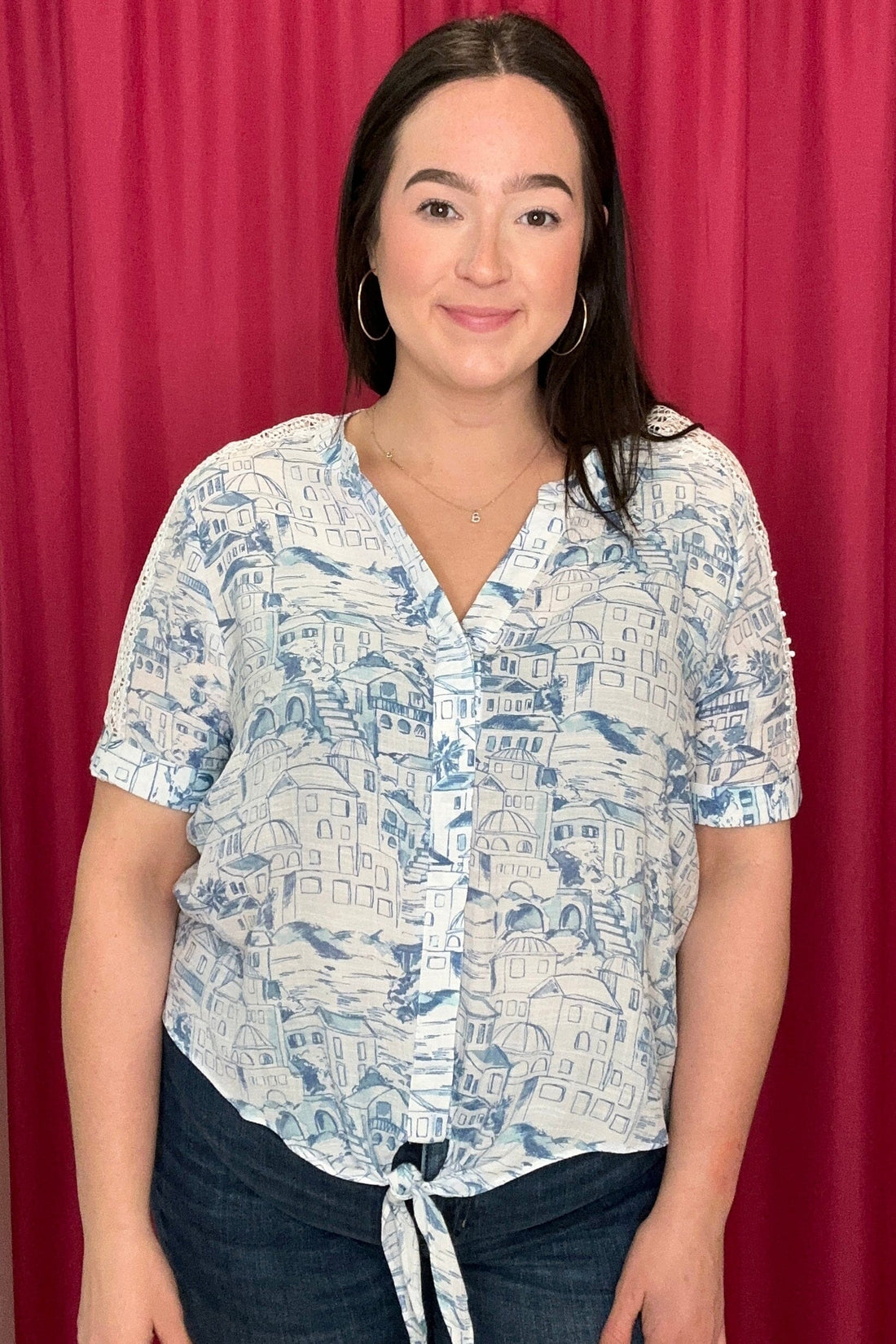 Short Sleeve Button Down w/ Eyelet MISSY TOP SPECIAL ZAC & RACHEL