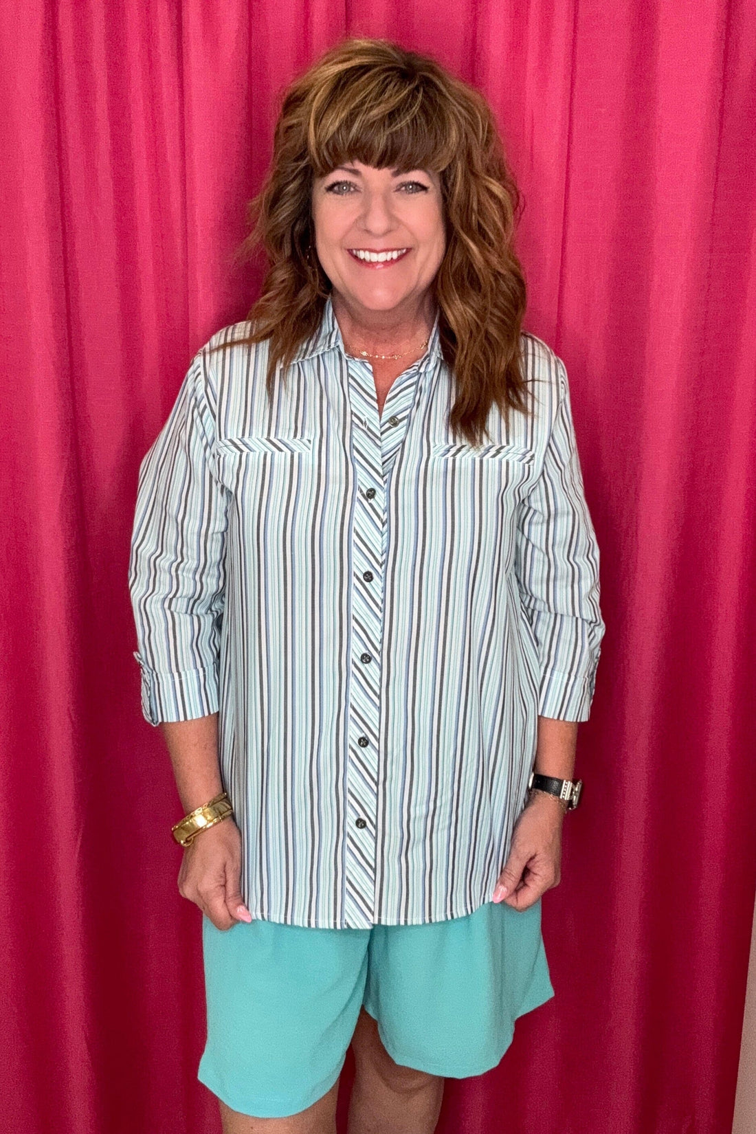 Striped 3/4 Sleeve Button Down MISSY TOP SPECIAL SOUTHERN LADY 
