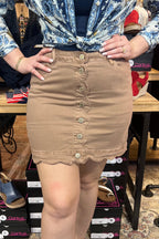 Scalloped Hem Button Front Denim Skort BOTTOMS CHARLIEB 