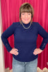 Long Sleeve Mock Neck Knit Top w/Button MISSY BASIC KNIT LIVERPOOL NAVYDUSK XS 