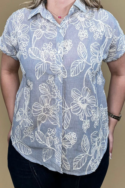 Short Sleeve Collared Button Down w/Stitching MISSY TOP SPECIAL CREATION 
