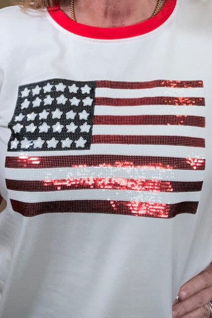 Sequin Flag w/Star Sleeves JRTOP CASUAL TOP SOUTHERN GRACE 