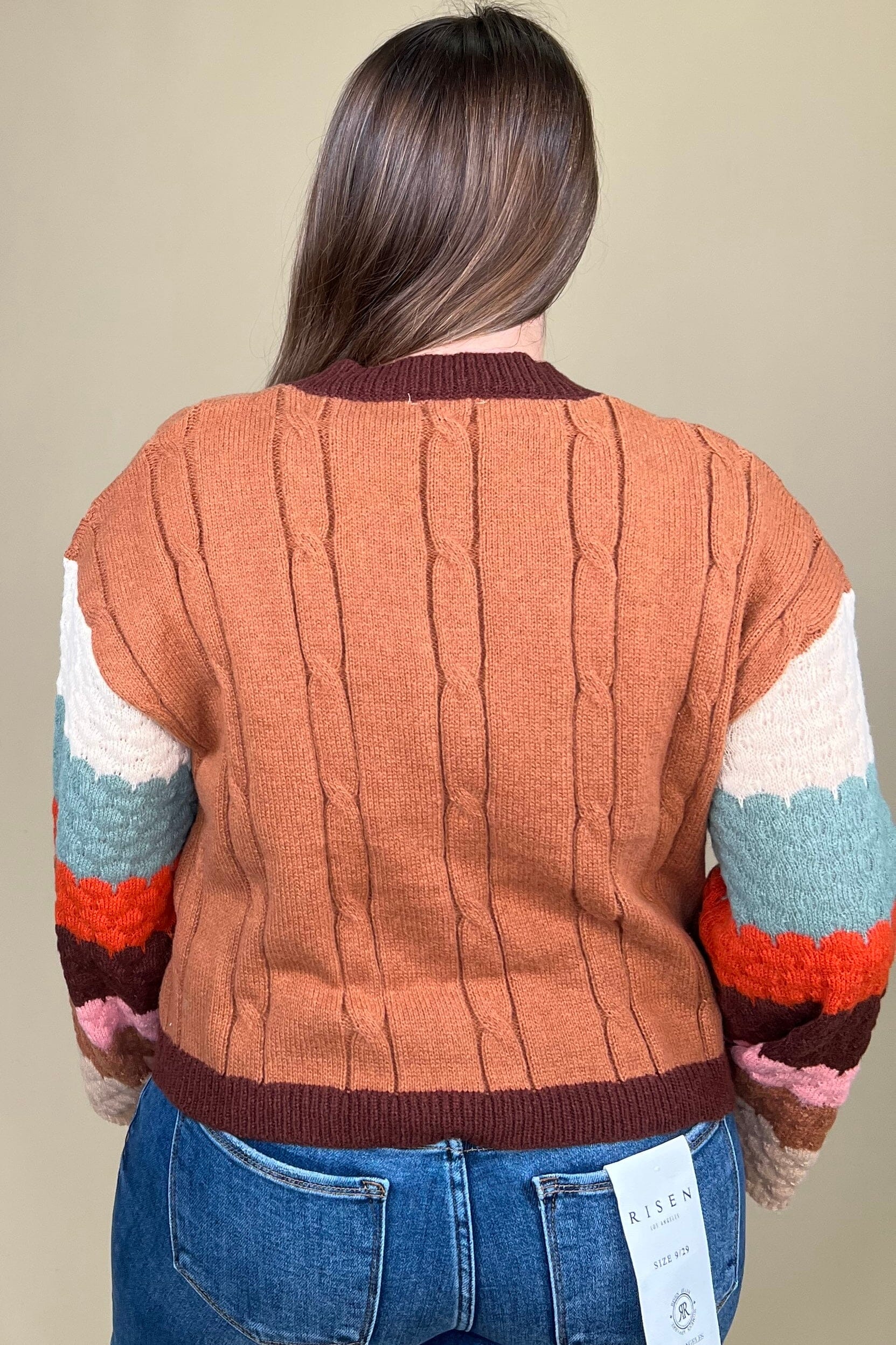 Brown Stripe Sleeve Sweater SWEATER:~~Unassigned~~ DAVI&amp;DANI 