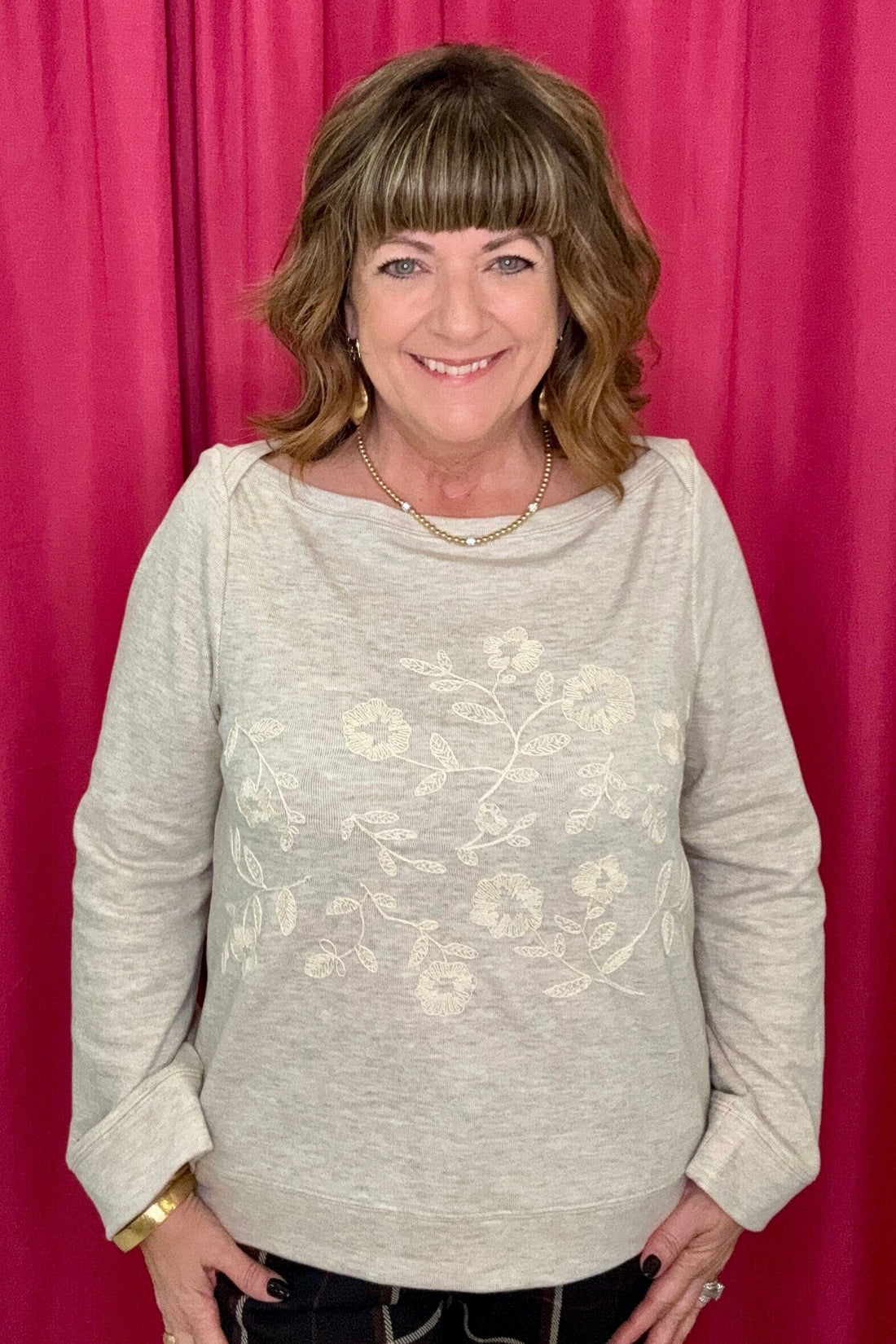 Bell Long Sleeve Boat Neck Knit Top w/Embroidery MISSY TOP SPECIAL DEMOCRACY