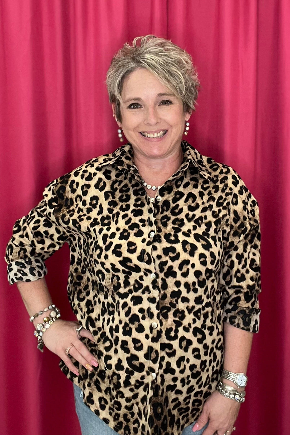 Long Sleeve Button Down Top JR TOP DRESSY SOUTHERN GRACE ANML XS