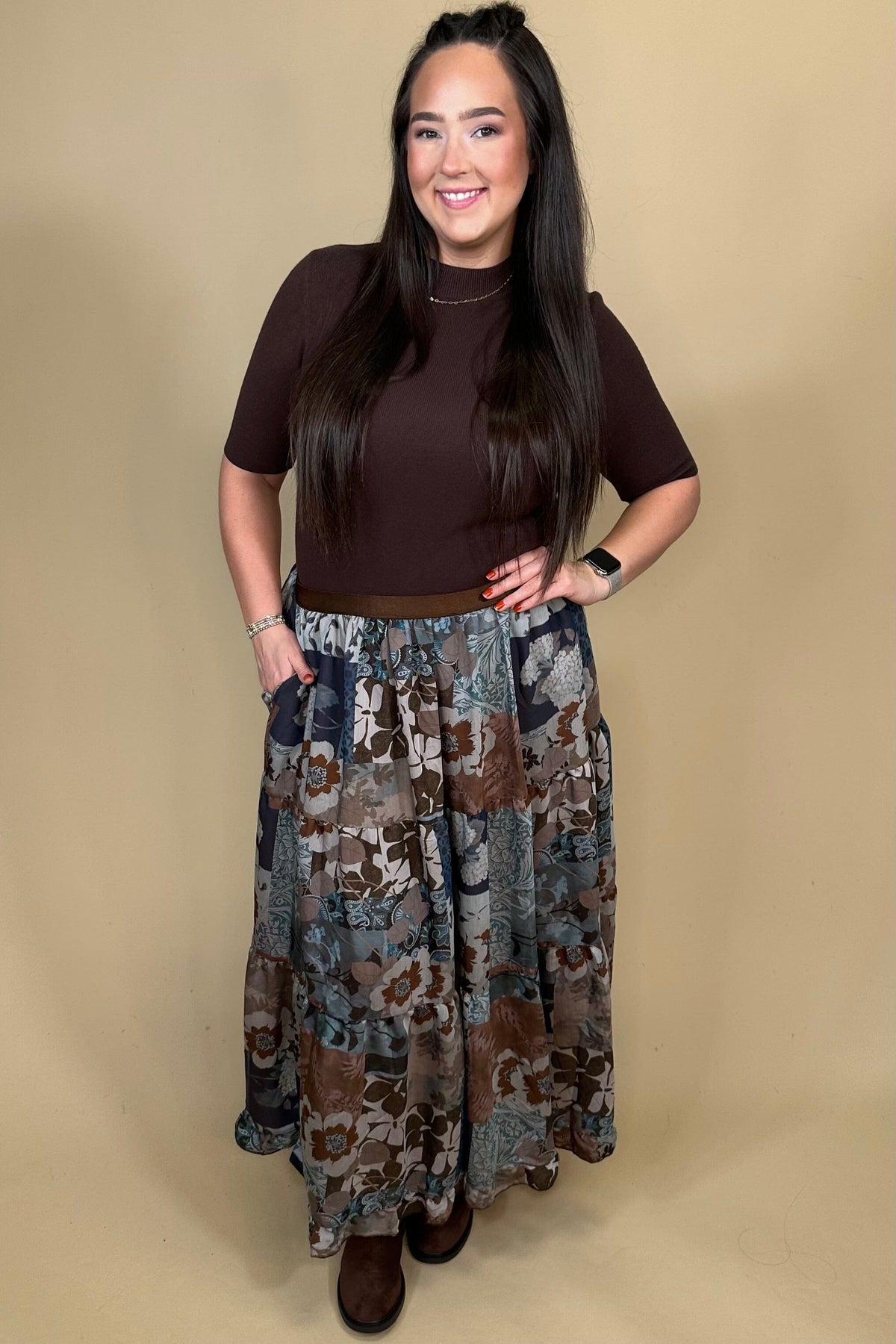 Patchwork Floral Print Tiered Skirt BOTTOMS:~~Unassigned~~ UMGEE 