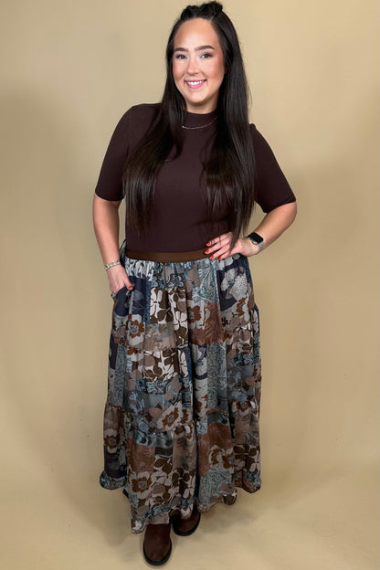 Patchwork Floral Print Tiered Skirt BOTTOMS:~~Unassigned~~ UMGEE 