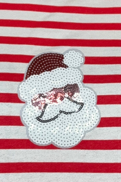 Long Sleeve Striped Top w/Sequin Santa Patches MISSY BASIC KNIT SUGAR STITCH 