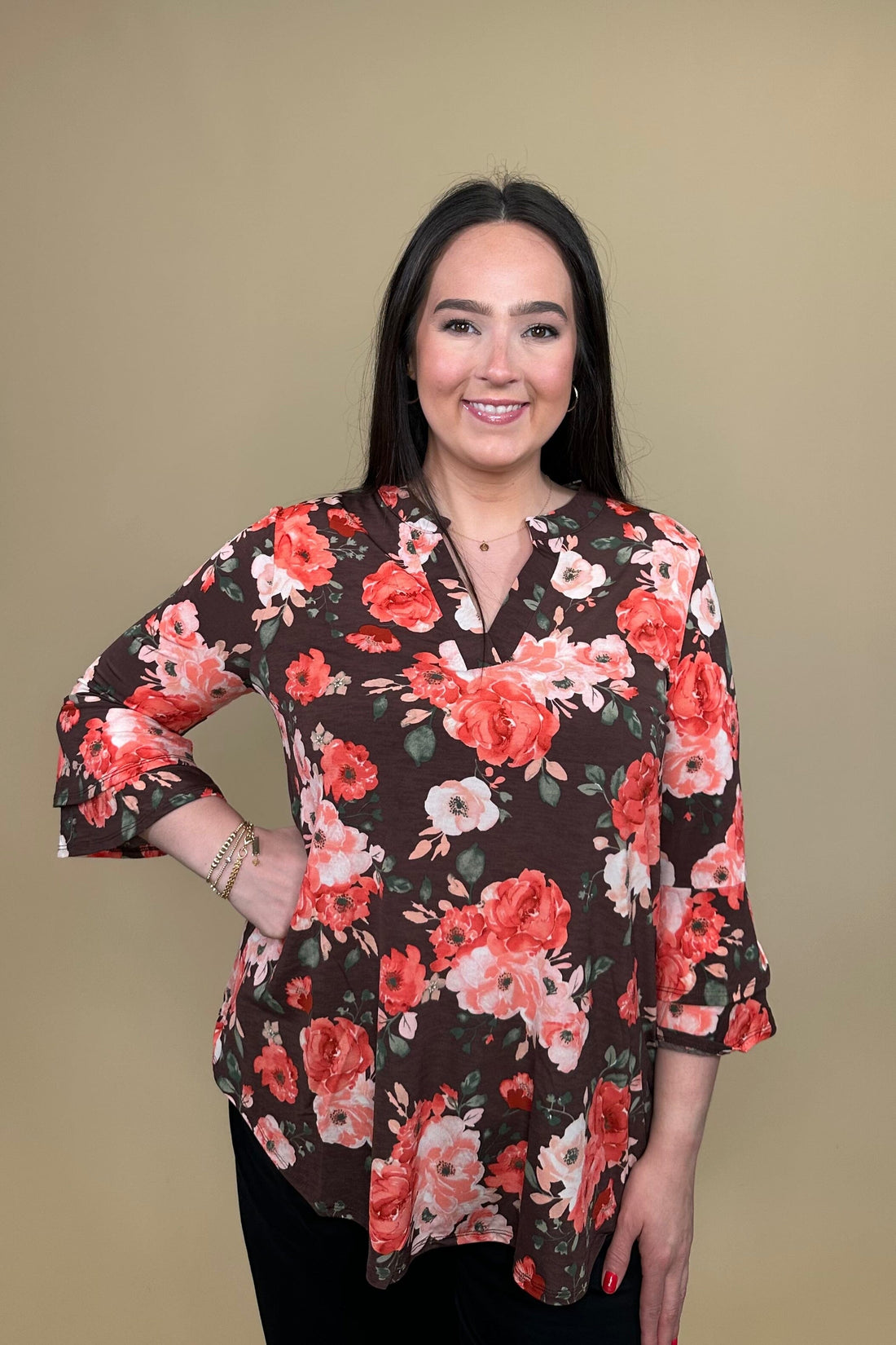 3/4 Ruffle Sleeve V-Neck MISSY TOP SPECIAL DEAR SCARLETT