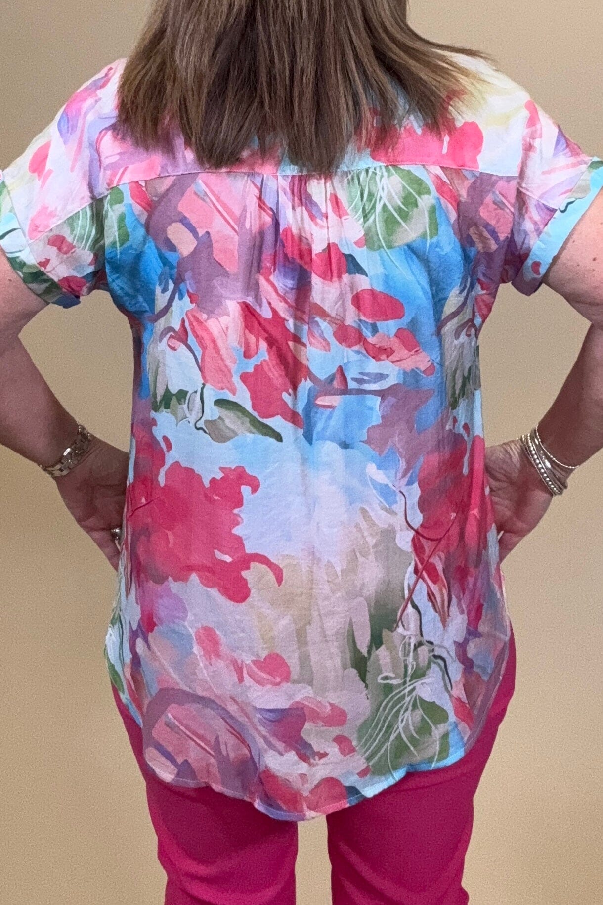 Printed Short Sleeve Button Down w/Collar MISSY TOP SPECIAL CREATION 