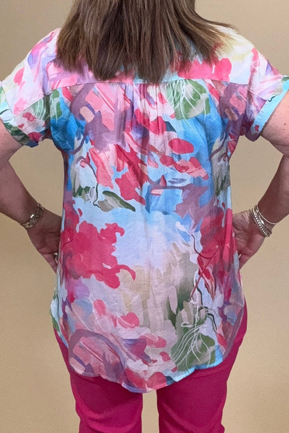 Printed Short Sleeve Button Down w/Collar MISSY TOP SPECIAL CREATION 