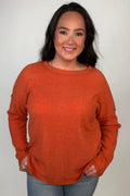 Ribbed Hacci Sweater w/ Pocket - Rust JRTOP CASUAL TOP:~~Unassigned~~ ZENANA 