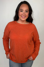 Ribbed Hacci Sweater w/ Pocket - Rust JRTOP CASUAL TOP:~~Unassigned~~ ZENANA 