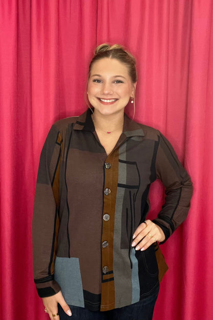 Long Sleeve Printed Button Down MISSY TOP SPECIAL PARSLEY &amp; SAGE 