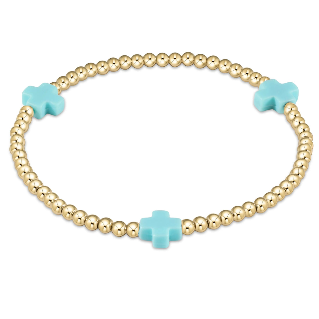 Enewton Signature Cross Gold Pattern 3mm Bead Bracelet- Turquoise
