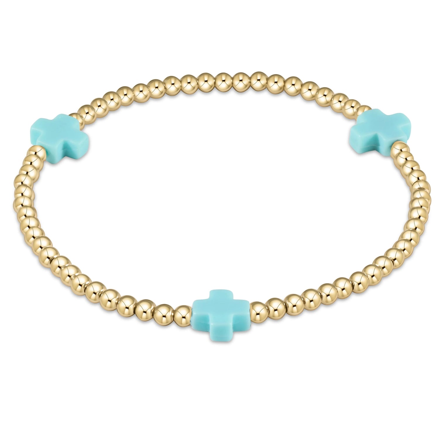 Enewton Signature Cross Gold Pattern 3mm Bead Bracelet- Turquoise