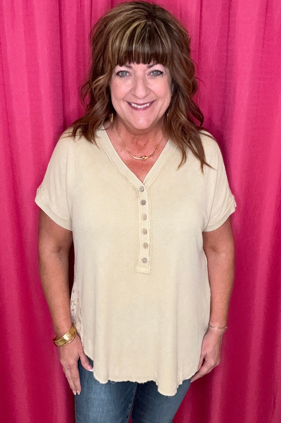 Short Sleeve V-Neck with Floral Back JRTOP CASUAL TOP EASEL