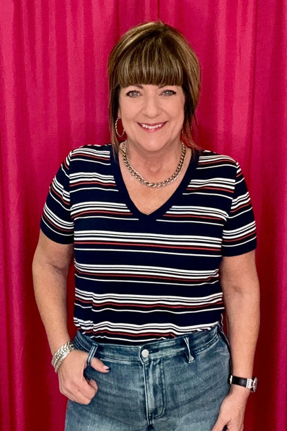 Short Sleeve V-Neck Knit Tee MISSY BASIC KNIT LIVERPOOL 