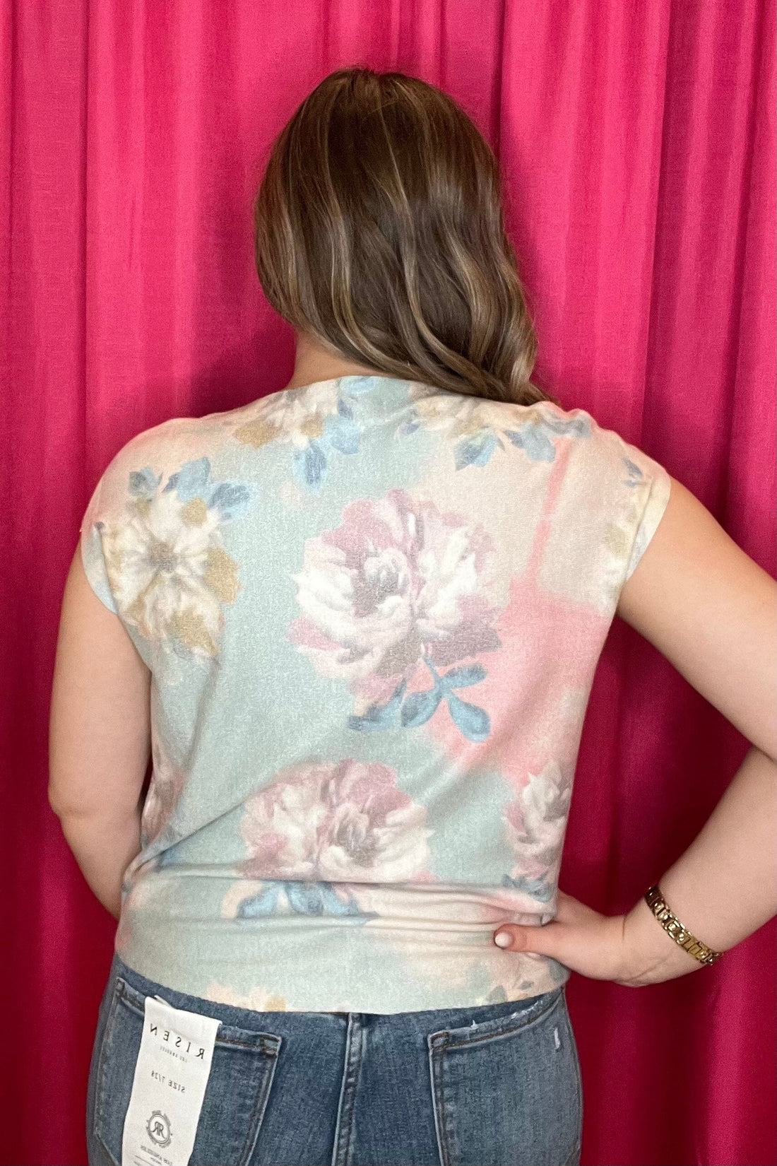 Floral Print Boxy Sweater w/Rhinestones MISSY TOP SPECIAL KEREN HART 