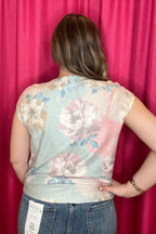 Floral Print Boxy Sweater w/Rhinestones MISSY TOP SPECIAL KEREN HART 