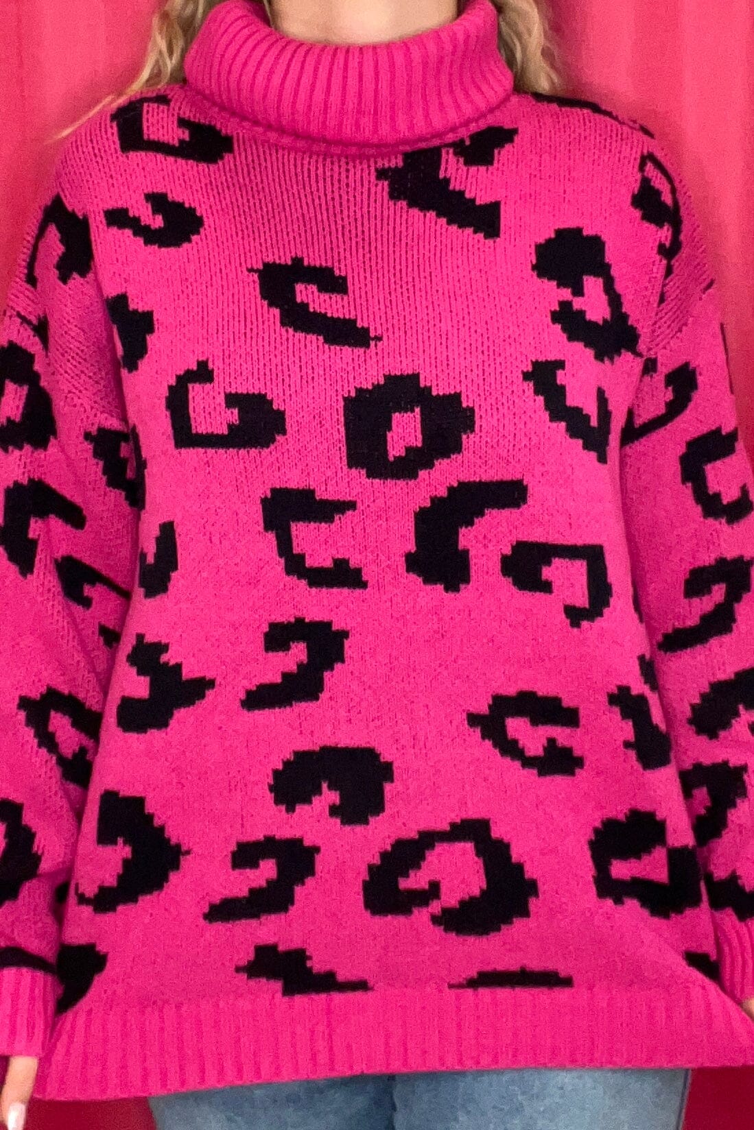 Long Sleeve Turtleneck Leopard Pattern Sweater SWEATER SHE&amp;SKY 