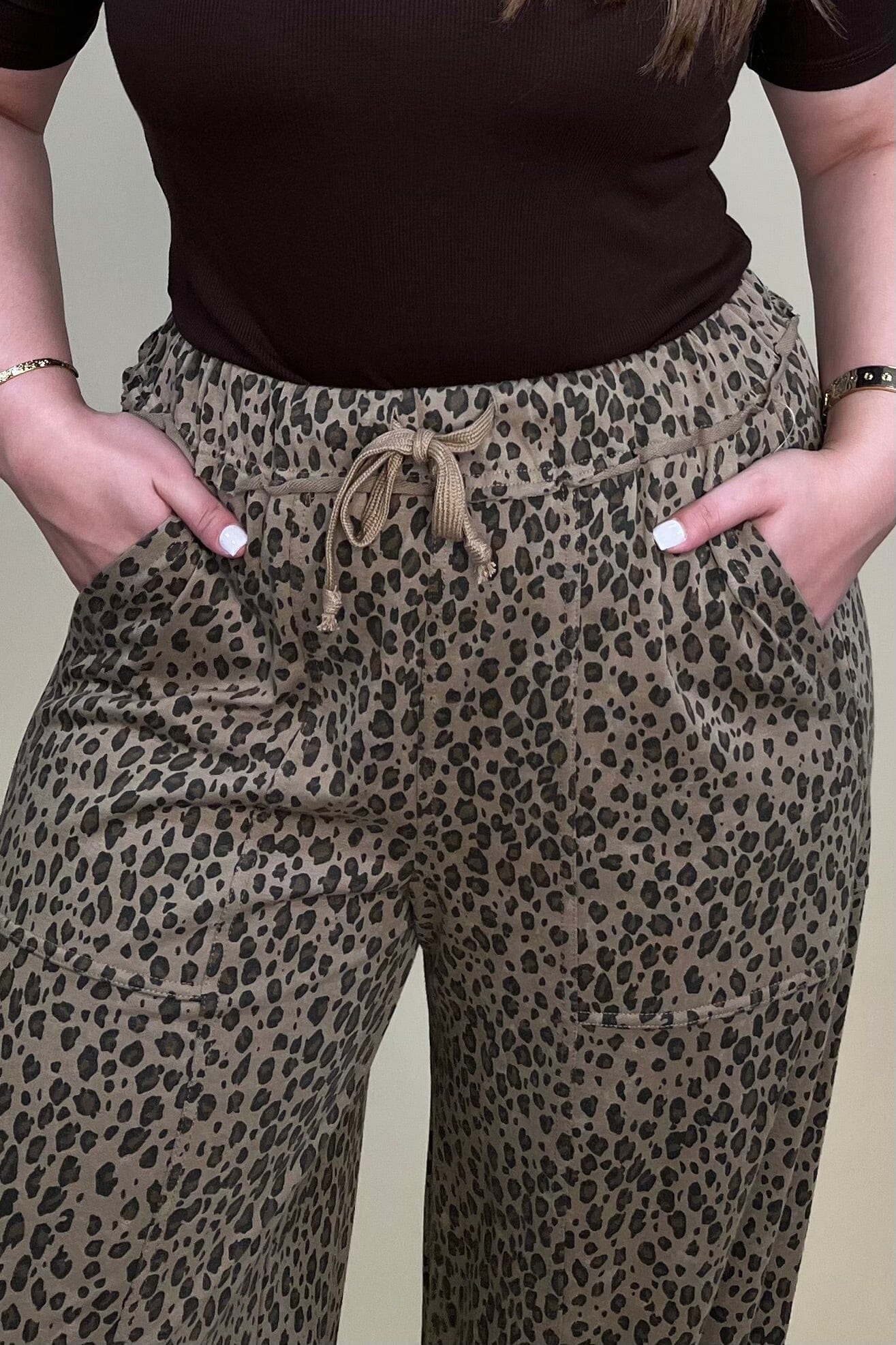 Leopard Printed Pull On Pant w/Drawstring BOTTOMS EASEL 