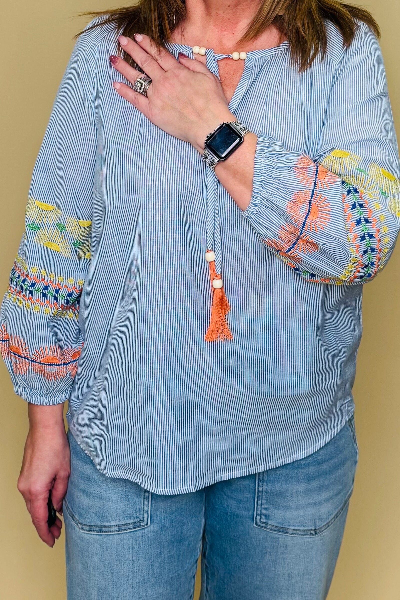 Raglan Sleeve Blouse w/Embroidery MISSY TOP SPECIAL TRIBAL 