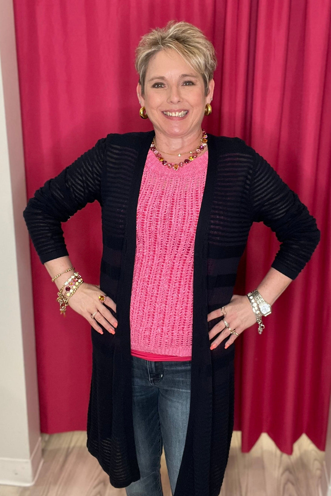 Long Textured Cardigan OUTFIT COMPLETER KEREN HART BLK S