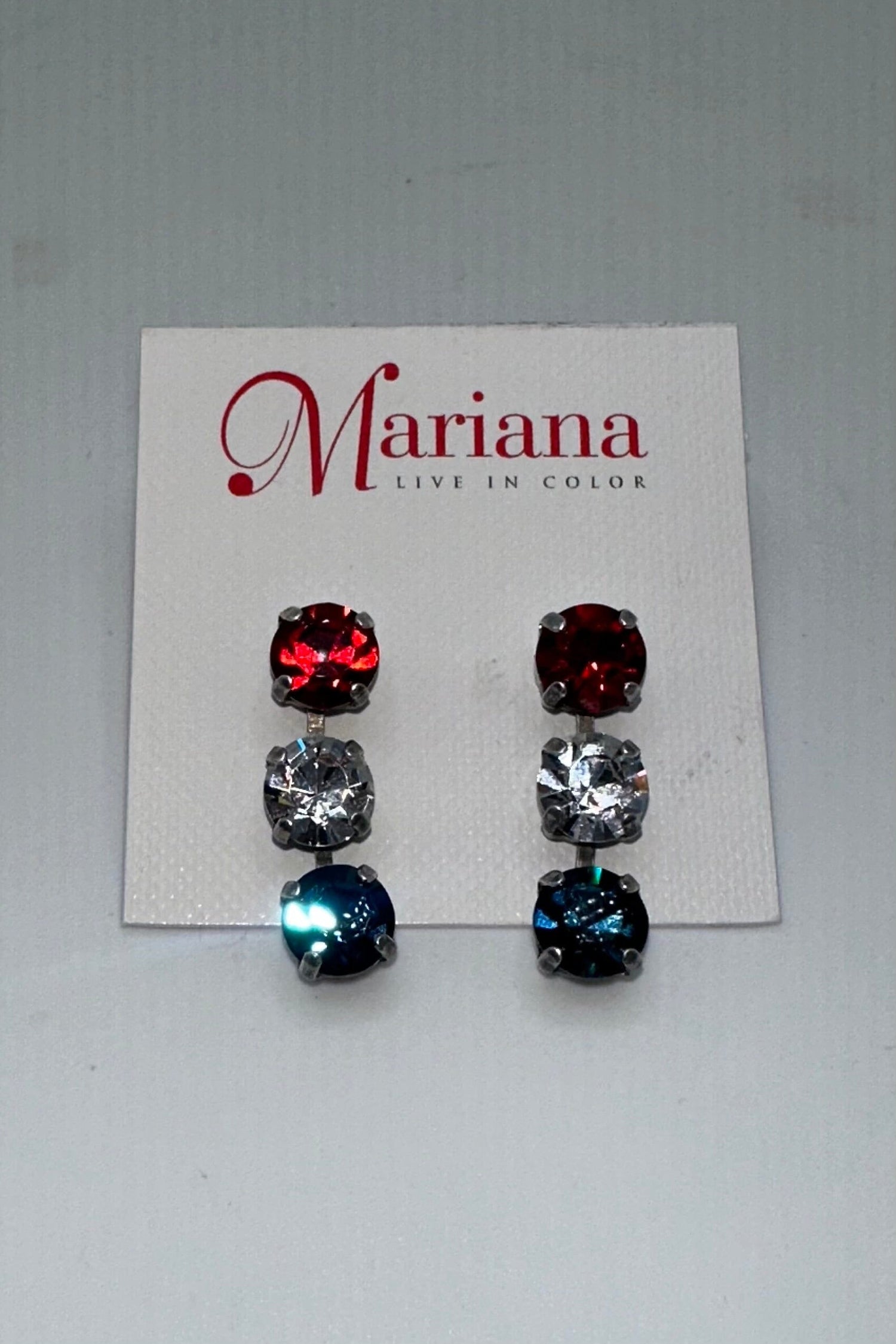 Medium Three Stone Earrings in "Americana" Silver Plated BETTERBRANDJEWELRY MICHALSMARIANA 
