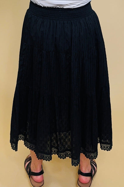 Swiss Dot Pull On Skirt w/Lace Hem BOTTOMS KEREN HART 