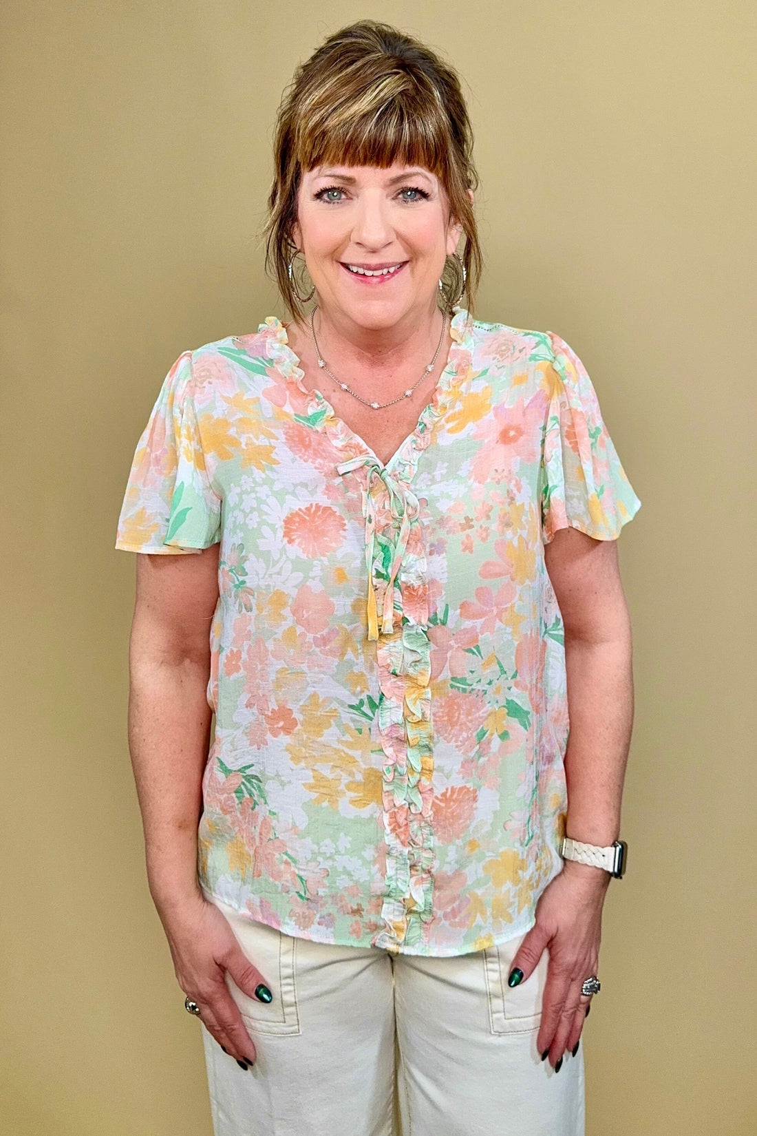 Printed Short Flutter Sleeve w/Ruffle Neck Line MISSY TOP SPECIAL ZAC &amp; RACHEL 