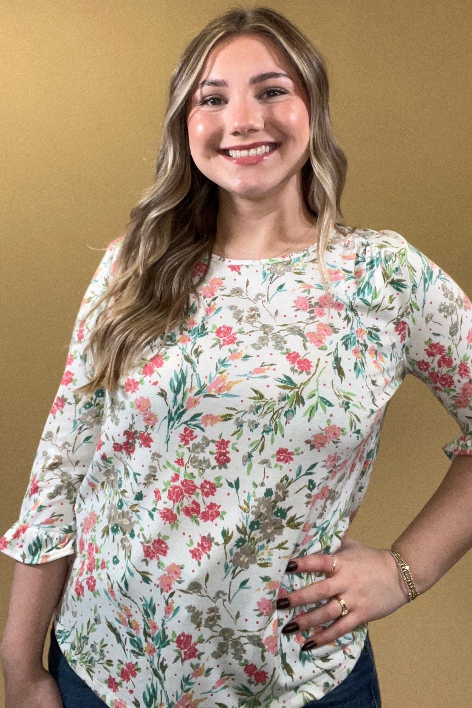 3/4 Sleeve Printed Top w/Scoop Neck MISSY TOP SPECIAL SOUTHERN LADY 