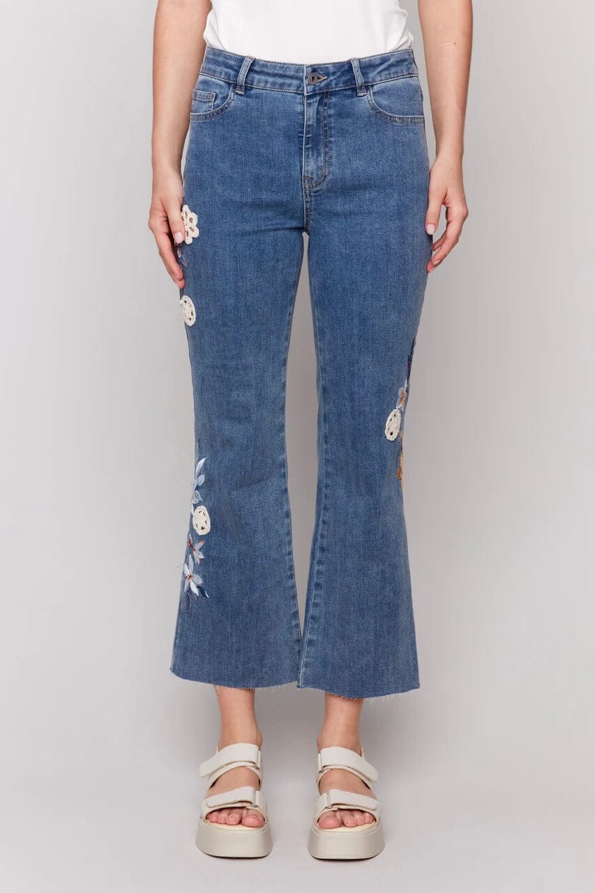 Embroidered Crochet Denim Pant BOTTOMS CHARLIE B 