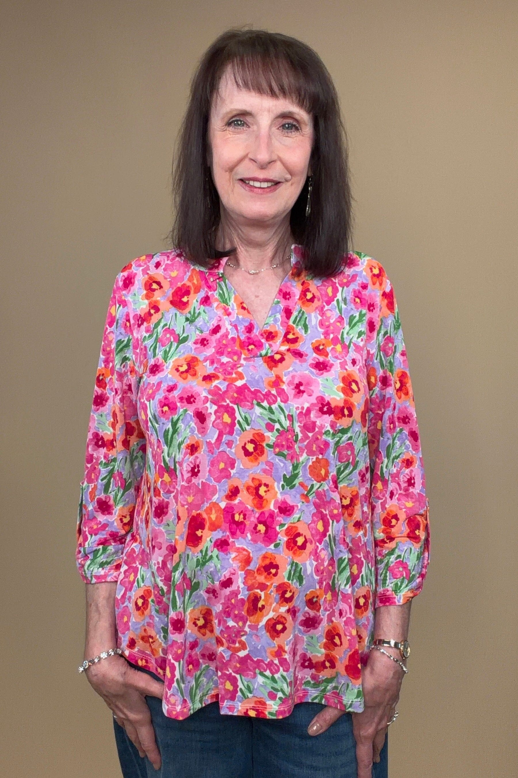 3/4 Sleeve Split Neck Floral Printed Top MISSY TOP SPECIAL DEAR SCARLETT 